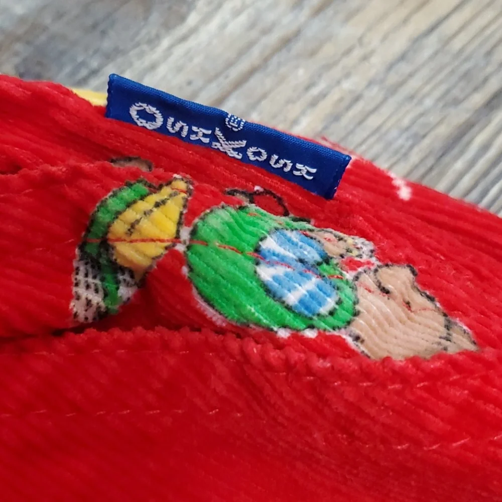 Vintage Oshkosh red bear elastic waist velvet pant kids size 12 M corduroy bear